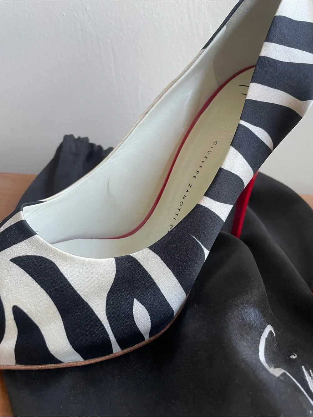 Giuseppe Zanotti Zebra Print Peep-Toe Stilettos - Black & White with Red Soles
